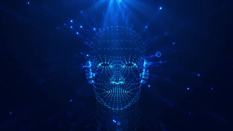 Blue AI Digital Face with Biometric Neural Technology Network 스톡 동영상 341346244