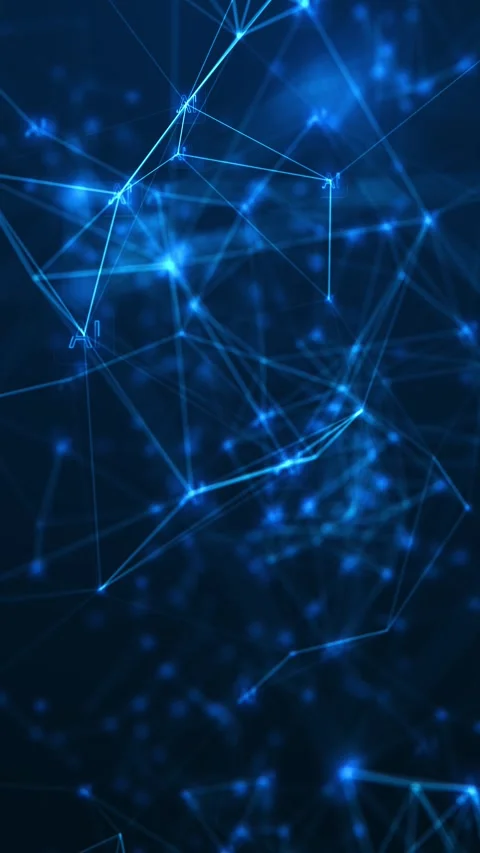 Blue AI network nodes background with glowing polygon lines, connected points, a Stock Footage 340551371