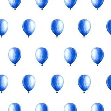 Blue air balloon seamless pattern. Baby boy wallpaper Watercolor hand drawn Stock Illustration