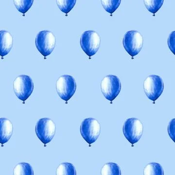Blue air balloon seamless pattern. Boys wallpaper Watercolor hand drawn Stock Illustration