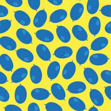Blue air balloons seamless pattern on yellow Illustrazione stock