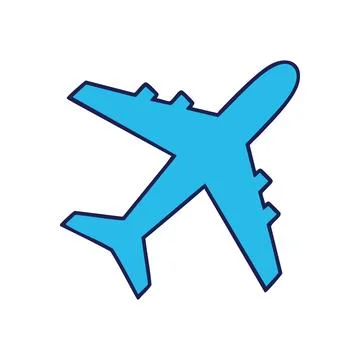 (Blue Airplane Icon Simple Design. Vivid sky aircraft symbol against a dark.. Stock Illustration