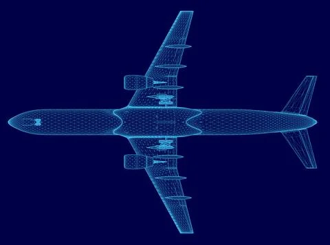 Blue airplane is shown in a blue background. The airplane is a large jetliner Stock Illustration