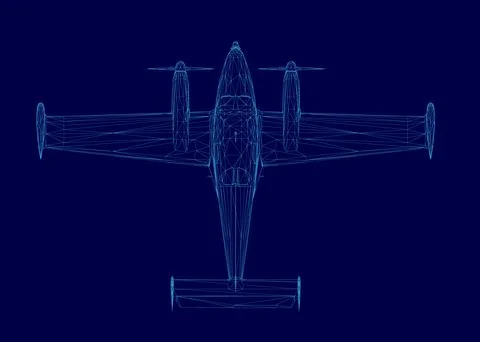 Blue airplane is shown in a blue background. Vector illustration Illustrazione stock