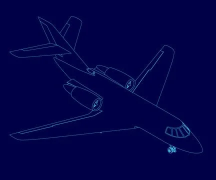 Blue airplane is shown in a blue background. The airplane is a jetliner with a Stock Illustration