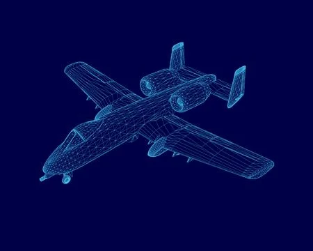 Blue airplane is shown in a blue background. The image is a computer-generated Illustrazione stock