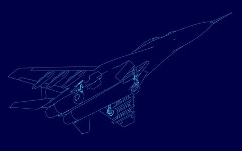 Blue airplane is shown in a computer generated image. The image is a stylized Stock Illustration