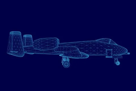 Blue airplane is shown in a computer generated image. The image is of a fighter Stock Illustration