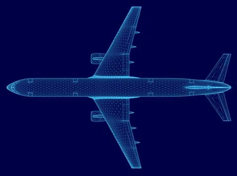 Blue airplane is shown. The image is of a large jetliner with a blue color Stock Illustration
