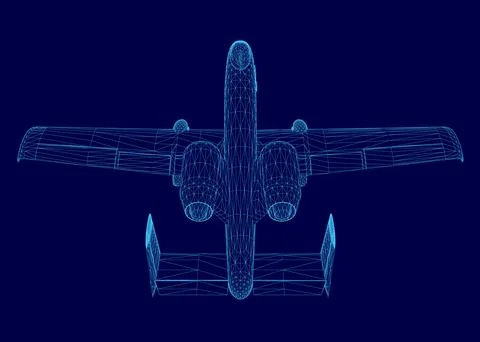 Blue airplane with a wing is shown in a computer generated image. The image has Stock Illustration
