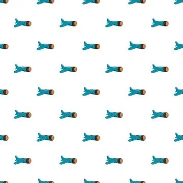 Blue airplanes flying repeating seamless pattern on white background Illustrazione stock