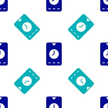 Blue Alarm clock app smartphone interface icon isolated seamless pattern on.. Illustrazione stock