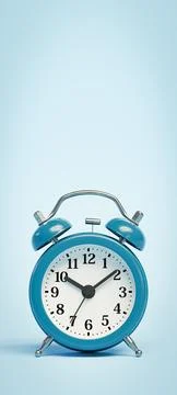 Blue Alarm Clock on Blue Background with Copy Space 3D Render Illustration Stock-Illustration