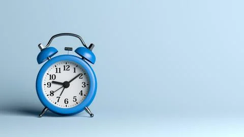 Blue Alarm Clock on Blue Empty Background 3D Illustration Stockillustratie