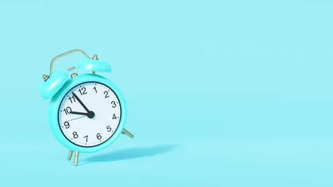 Blue alarm clock on blue empty background. Modern design, 3d rendering Stockillustratie