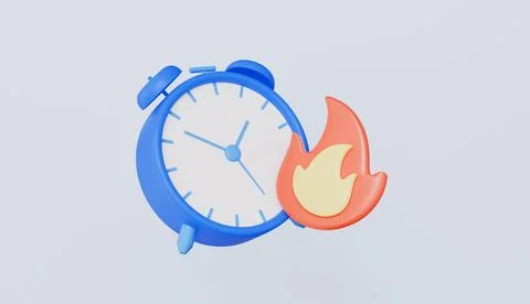 Blue alarm clock with flames, symbolizing urgency, deadlines, time management Stock Illustration