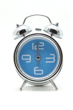 Blue alarm clock front perspective Stock Illustration