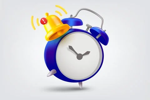 Blue alarm clock with ringing bell. Vector 3d illustration 스톡 일러스트