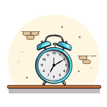 Blue Alarm Clock on a Shelf Vector Illustration Flat Design Stock Illustration