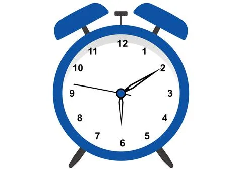 Blue alarm clock wake-up time in flat style Stock Illustration