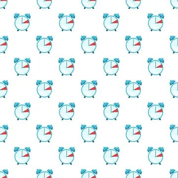 Blue alarm clocks repeating pattern on white background Stockillustratie