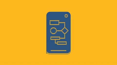 Blue Algorithm icon isolated on orange background. Algorithm symbol design from Stock Footage 234302127