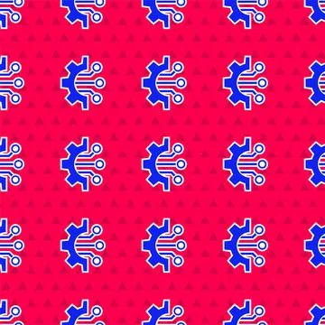 Blue Algorithm icon isolated seamless pattern on red background. Algorithm Stock Illustration