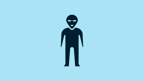 Blue Alien icon isolated on blue background. Extraterrestrial alien face or head Stock Footage 231487169