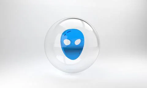 Blue Alien icon isolated on grey background. Extraterrestrial alien face or h 库存插图