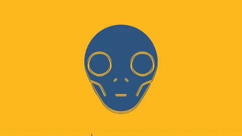 Blue Alien icon isolated on orange background. Extraterrestrial alien face or Stock Footage 234290911