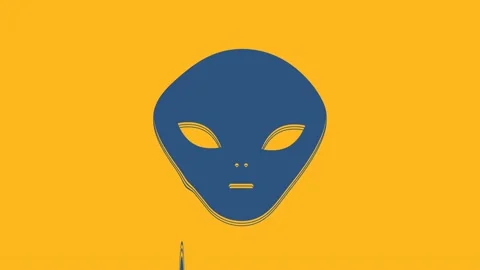 Blue Alien icon isolated on orange background. Extraterrestrial alien face or Stock Footage 234298692