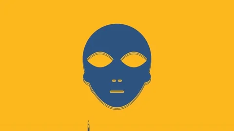 Blue Alien icon isolated on orange background. Extraterrestrial alien face or Stock Footage 234726194