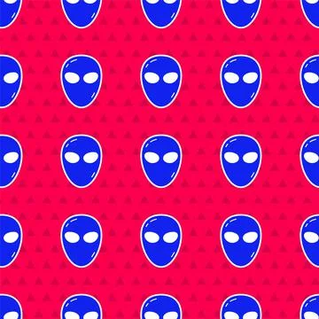 Blue Alien icon isolated seamless pattern on red background. Extraterrestrial 스톡 일러스트