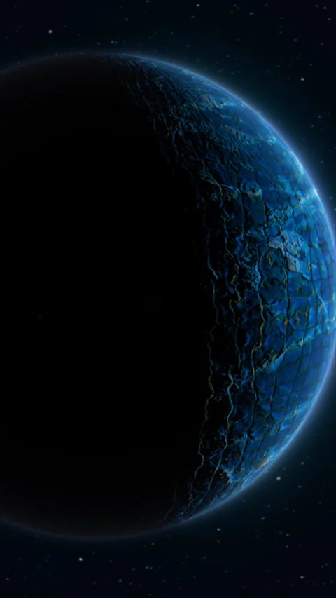 Blue alien planet half covered in shadow against a starry space background,.. Stock Footage 337159315