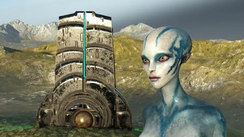 Blue alien  technology artifact 스톡 일러스트