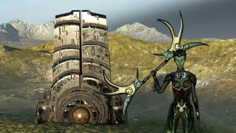 Blue alien technology artifact warrior 스톡 일러스트