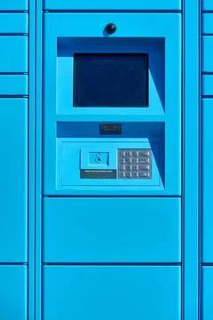 An Blue Amazon Locker which may be used by Amazon Italian customers Stock Photos