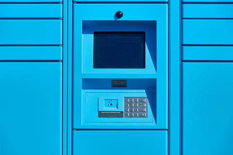 An Blue Amazon Locker which may be used by Amazon Italian customers Stock Photos