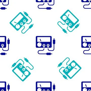 Blue Ampere meter, multimeter, voltmeter icon isolated seamless pattern on white Illustrazione stock