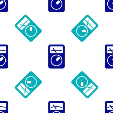 Blue Ampere meter, multimeter, voltmeter icon isolated seamless pattern on white Stock Illustration