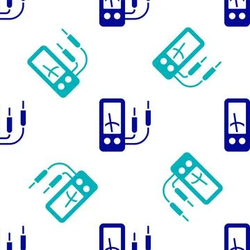 Blue Ampere meter, multimeter, voltmeter icon isolated seamless pattern on white Illustrazione stock