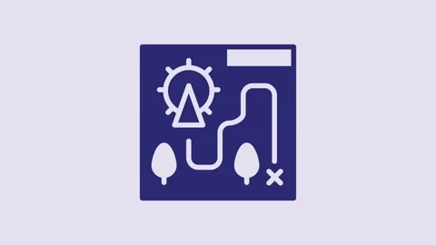 Blue Amusement park map icon isolated on purple background. Entertainment in Stock Footage 232802141
