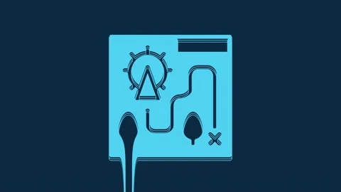 Blue Amusement park map icon isolated on blue background. Entertainment in Stock Footage 235784705