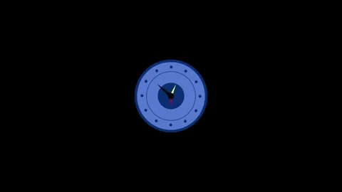 Blue analog clock with red and yellow hands against a black background time.. Stock Footage 337566936