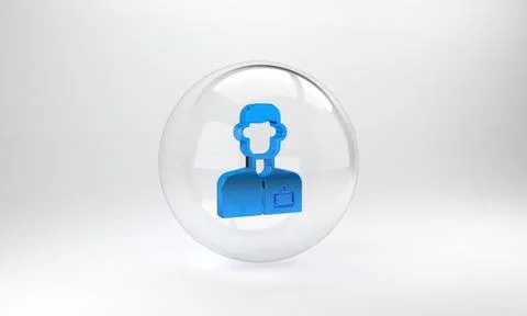 Blue Analyst engineer icon isolated on grey background. Glass circle button.  Stock Illustration