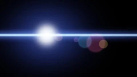 Blue anamorphic lens flare light leak overlay on black background Видео 348281885
