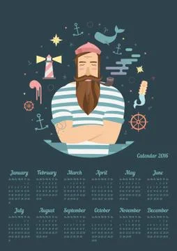 Blue anchor on the calendar in 2016 Stock Illustration
