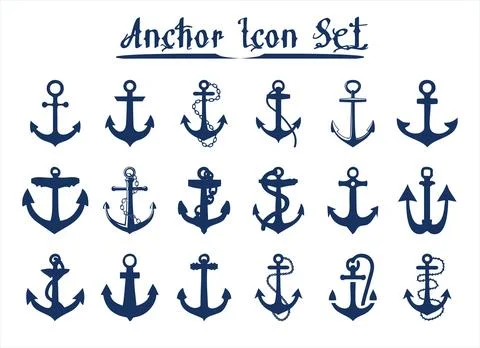 Blue anchor icon set for presentation, print, website, apps Stock Illustration