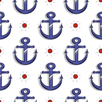 Blue Anchors Seamless Pattern Stock Illustration