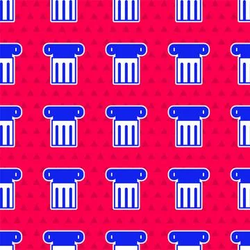 Blue Ancient column icon isolated seamless pattern on red background. Vector 스톡 일러스트